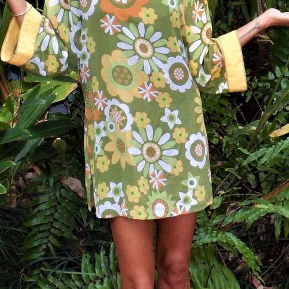 Bob Mackie Flower Child Dress Green/Yellow - Picture 2 of 5